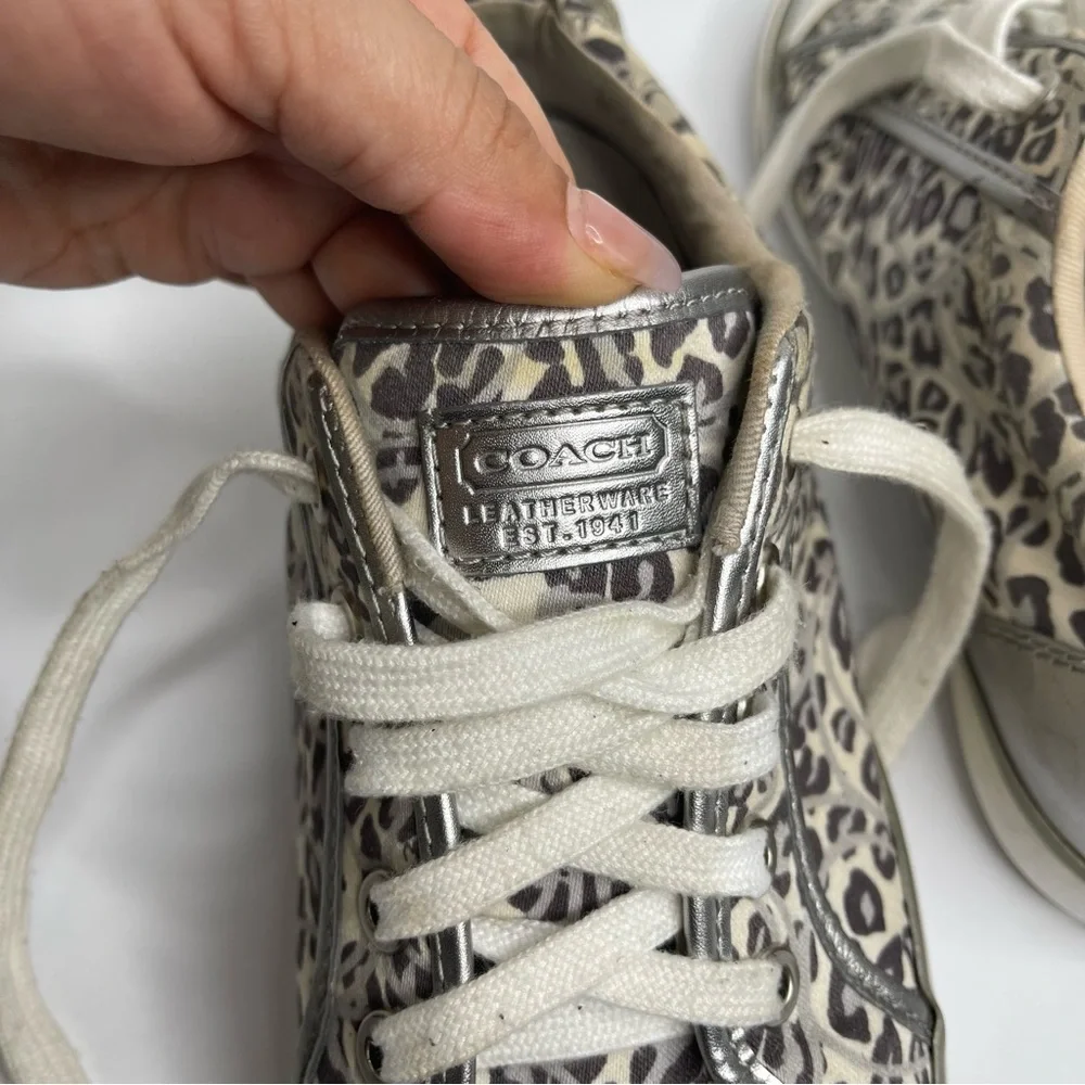 COACH Barrett Signature Silver Leopard Ocelot Animal Print Sneaker Sz 7